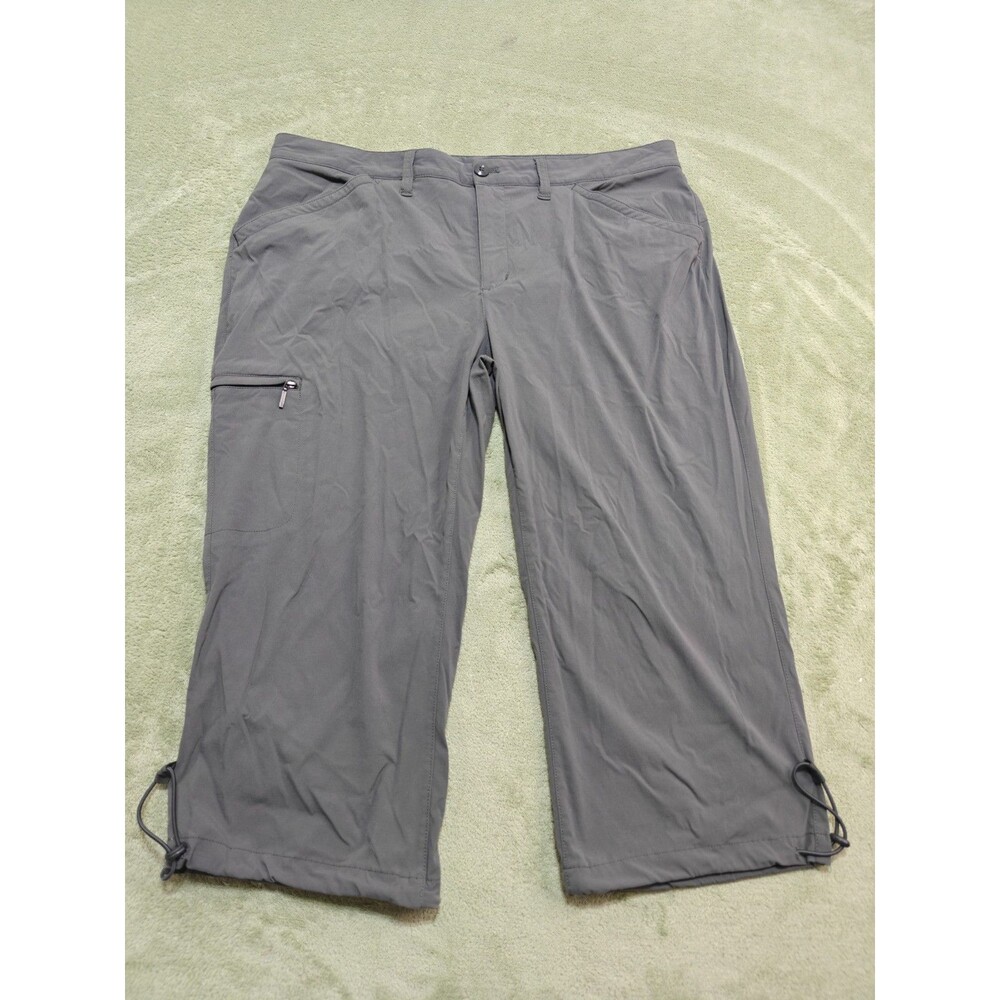Eddie Bauer Womens Sz 16 Gray Cargo Capri Pants Hiking Outdoor Cinch Hem Zip